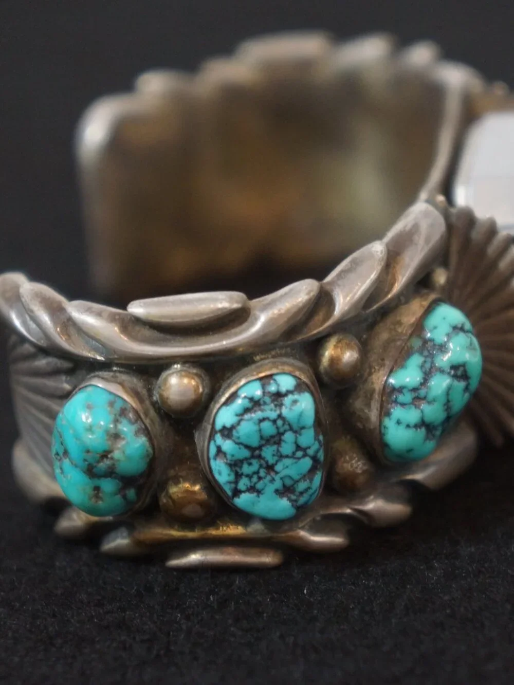 Vintage Navajo Sterling Silver Turquoise Watch Cuff H.Y. Hallmark STATEMENT